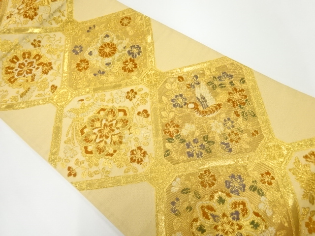 JAPANESE KIMONO / VINTAGE FUKURO OBI / WOVEN FLOWER & BIRD